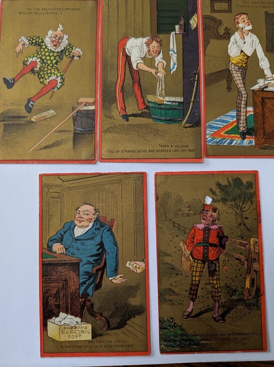 Other - Rare 1880s Dobbins’ Electric Soap Trade Cards - Shakespeare 7 Ages of Man Set